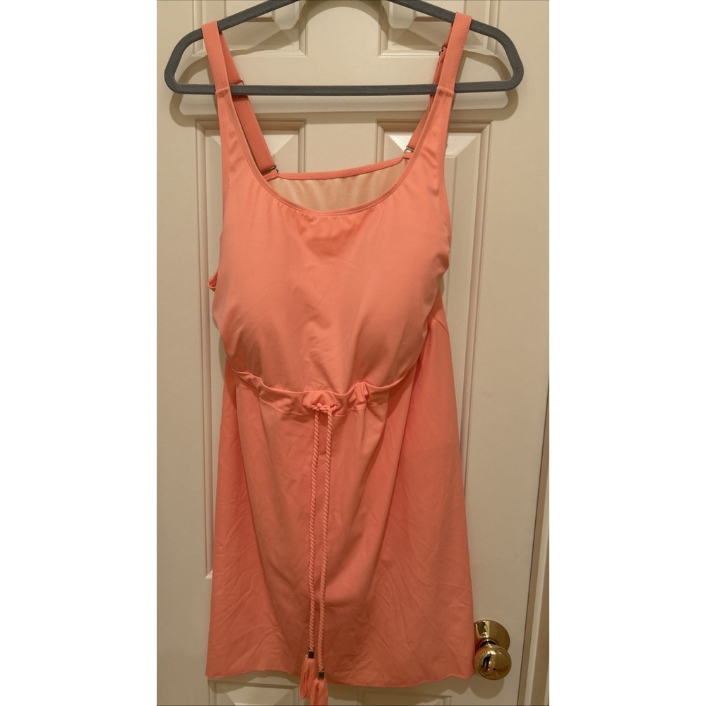 D & CO Beach‎ Swimsuit Plus Size 22W Pink One Piece Built In Bra Waist Tie